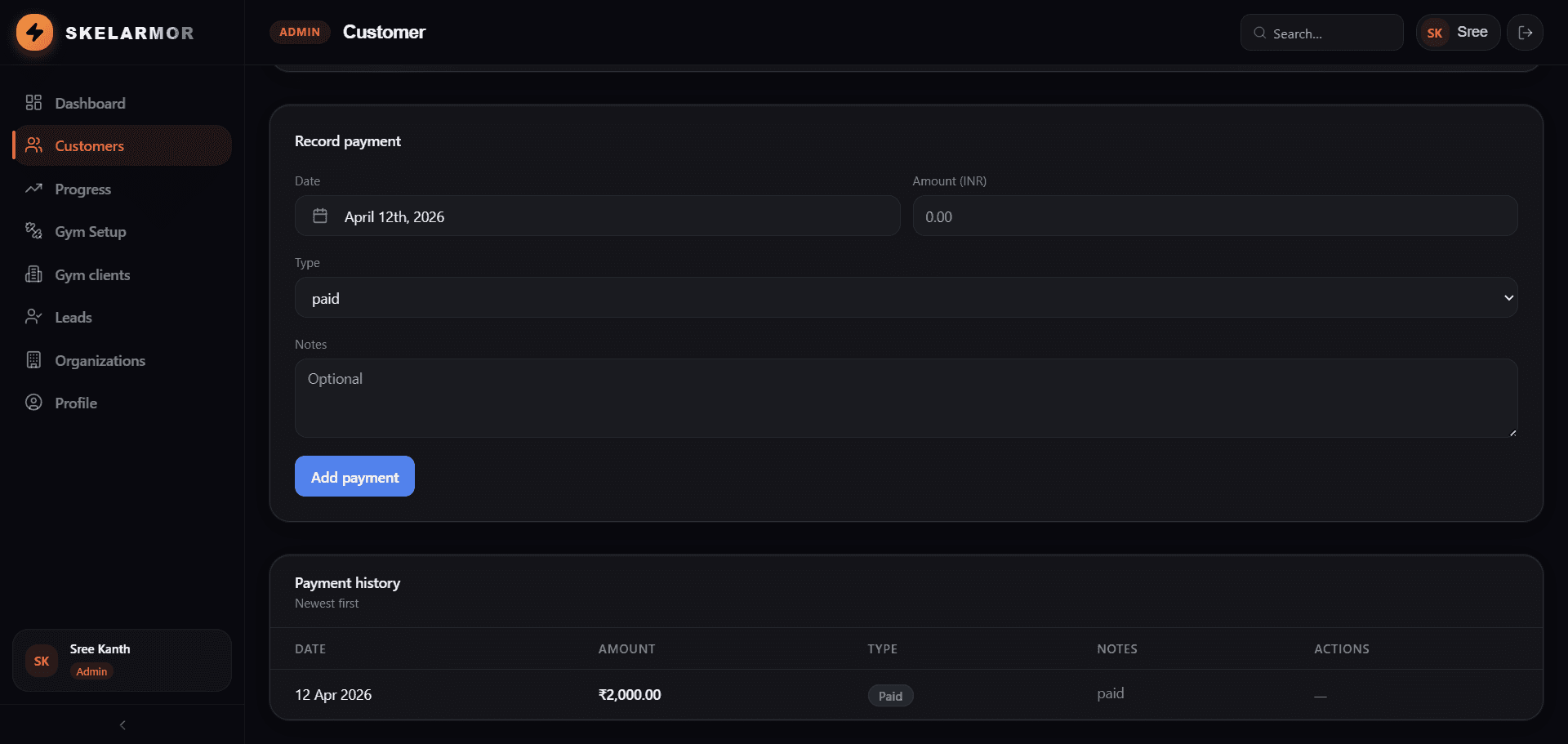 Customer Payment Record