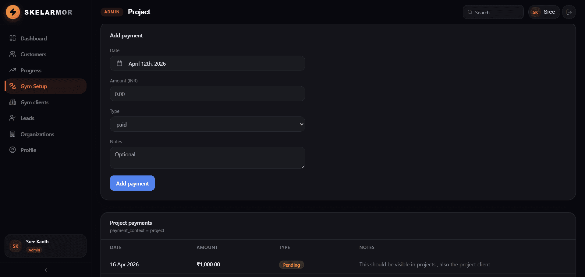 Gym Project Payment Tracking